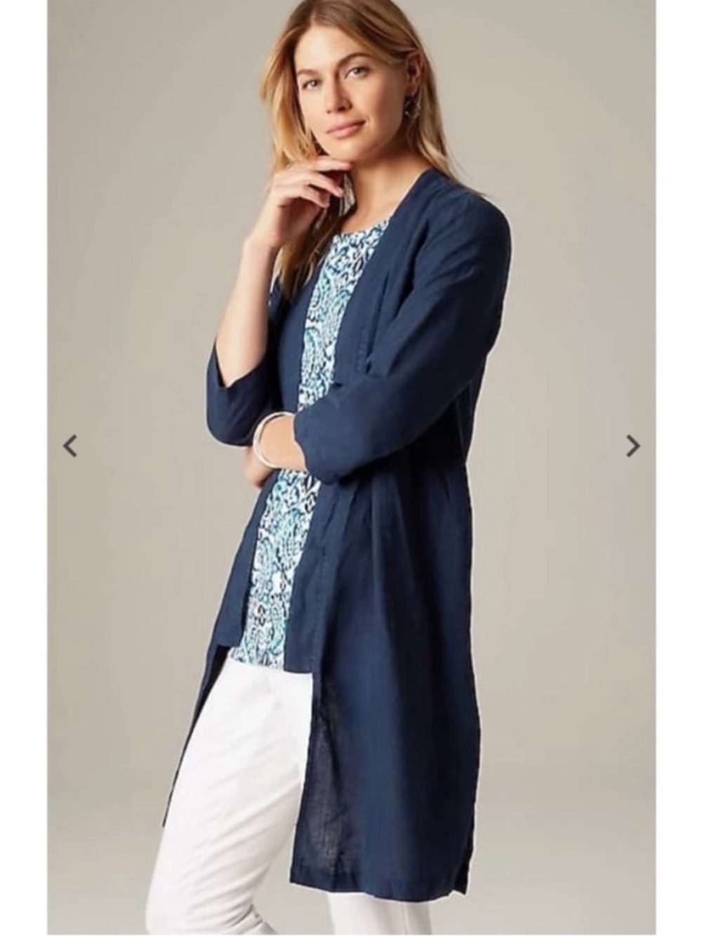 JJill navy linen M Navy Open-Front Women's kimono Jacket